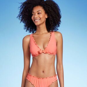 Shade & Shore Women's Tie-Front Lettuce-Edge Underwire Bikini Top - 36D